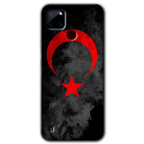 Realme C21 Kılıf Baskılı Arka Kapak - Black Ayyıldız +Tam Ekran Koruyucu