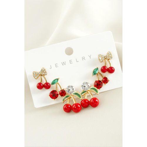 6 Adet Kiraz Mineli Tektaş Küpe