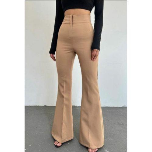 Kadın Yüksek Bel Ispanyol Paça Atlas Kumaş Pantolon