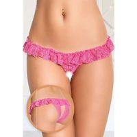 Kadın Pembe Dantelli Fırfırlı Ağı Açık String Tanga Modern Tasarım