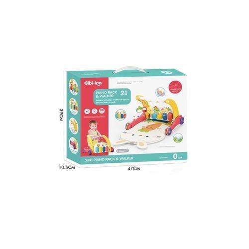Eğitici Oyuncak BIB6016- Vardem Piyanolu Bebek Yürüteci ve Tavşan Desenli Kırmızı Oyun Halısı  2 in 1
