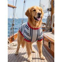 Yacht Club Marin Çizgili Orta ve Büyük Irk Köpek Tişörtü | Lacivert Kırmızı Yazlık Köpek Kıyafeti