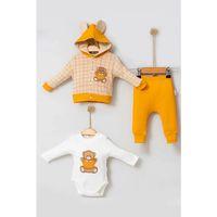 Bear Çizgili % 100 Pamuk Hırkalı 3'lü Bebek Takımı
