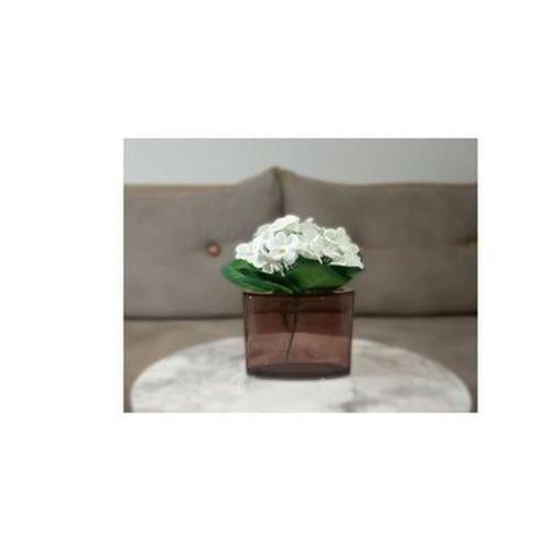 2 Adet Vazo Dahil,Vazoda Çiçek,Beyaz Yapay Çiçek,Vazo Dekoratif  Oval Kahverengi 13X5X15Cm
