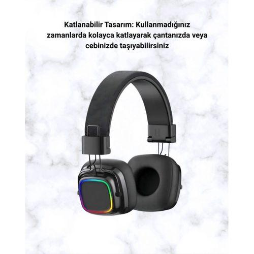 Bluetooth 5.3 Rainbow Işıklı Kulak Üstü Kablosuz Kulaklık Yeni Nesil