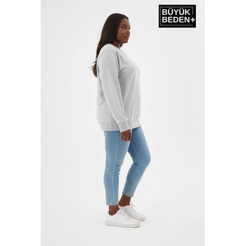 Kadın Büyük Beden Bisiklet Yaka Kollar ve Etek Ribanalı İnce Sweatshirt SPR26BSWK956