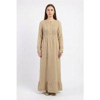 Uzun Kol Dora Yuvarlak Yaka Düğmeli Çift Cepli Yazlık Uzun Müslin Elbise Vizon Vzn