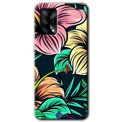 OPPO Oppo A74 Kılıf HD Desen Baskılı Arka Kapak + Temperli Cam - Çizim Çiçekler