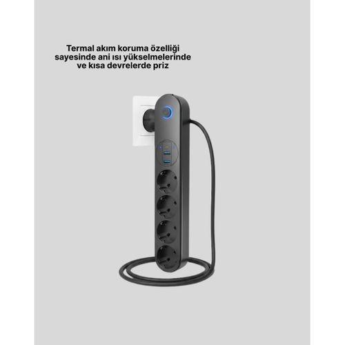 4 Priz 2 Usb 1 Type-c Akım Korumalı Çoklu Priz Led Anahtarlı