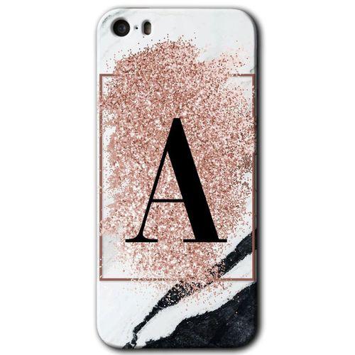 MRCİLETİSİM iPhone 5s Kılıf HD Desen Baskılı Arka Kapak + Mat Kobra Cam - Pembe Mermer Desenli A Harfi