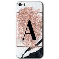 MRCİLETİSİM iPhone 5s Kılıf HD Desen Baskılı Arka Kapak + Mat Kobra Cam - Pembe Mermer Desenli A Harfi