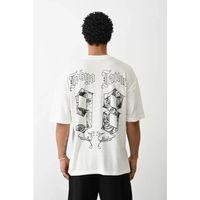 Unisex Baskılı Oversize T-Shirt - Beyaz