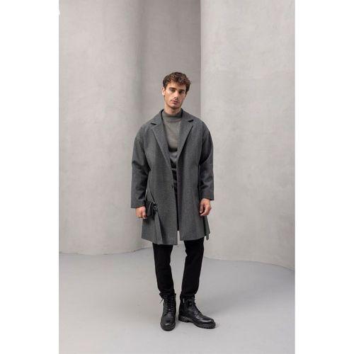 Carlo Oversize Kaşe Kumaş Fileto Cepli Kışlık Erkek Kaban - Füme