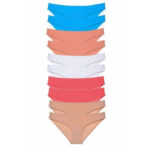 10 adet Süper Eko Set Likralı Kadın Slip Ten Beyaz Pudra Fuşya Mavi