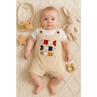 Balık Nakışlı Kısa Kollu Erkek Bebek Tulumu