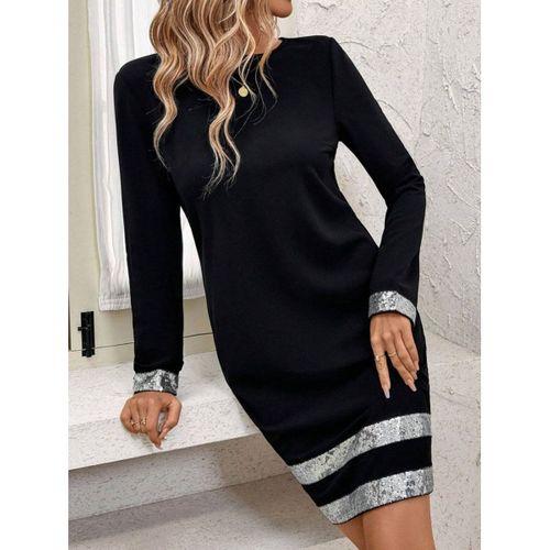Kadın Uzun Kollu Bisiklet Yaka Mini Ithal Krep Elbise
