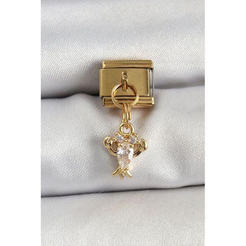 316L Çelik Sallantılı Zirkon Taşlı Yengeç Model Gold Renk Nomination Charm