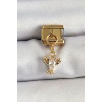 316L Çelik Sallantılı Zirkon Taşlı Yengeç Model Gold Renk Nomination Charm