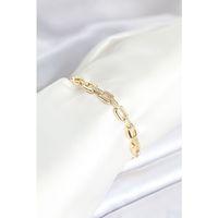 Pirinç Gold Renk Kare Zincir Model Zirkon Taşlı Kadın Bileklik - TJ-BB8030