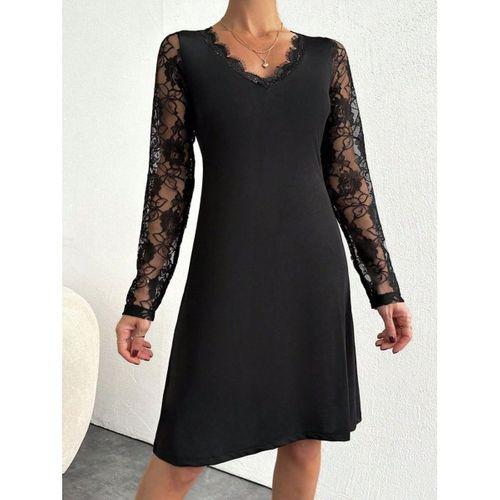 Kadın Uzun Kollu Yaka Ve Kol Dantel Detay Sandy Mini Boy Elbise