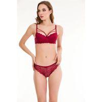 Bordo Dantelli Çift İp Detaylı Şık Sütyen Takım 19007