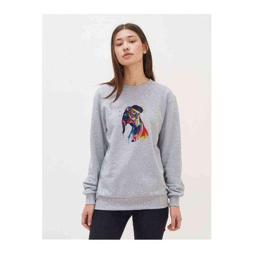 Watercolor Puppy Baskılı Gri Kadın Sweatshirt