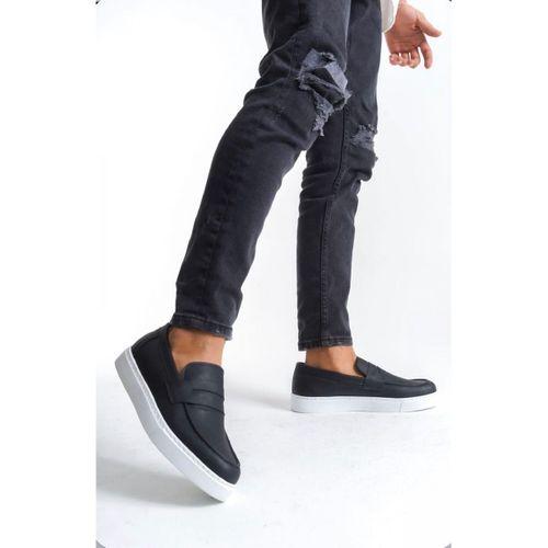 BA0580 Bağcıksız Kuşaklı Yüksek Siyah Beyaz Taban Erkek Ayakkabı