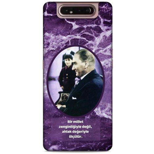 Samsung Galaxy A80 Kılıf Atatürk (10) Full Koruma Kılıfı Mor