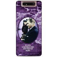 Samsung Galaxy A80 Kılıf Atatürk (10) Full Koruma Kılıfı Mor