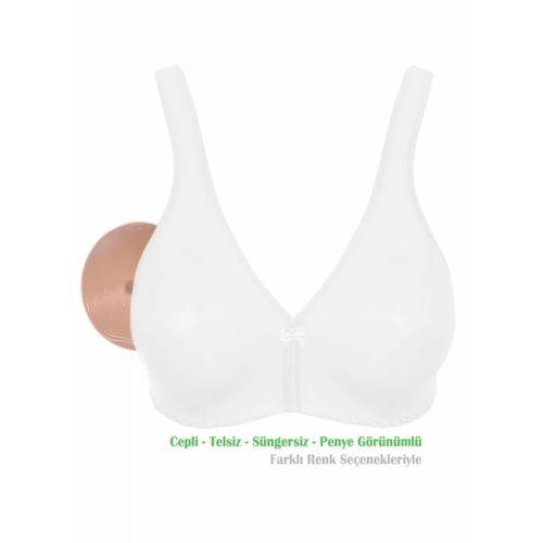Alışveriş Meydanı Kadın Beyaz (Dantelsiz) Penye Pamuk Cepli Protez Sütyen