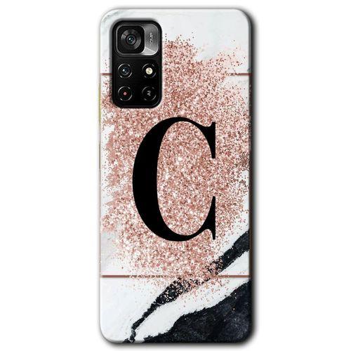 Redmi Note 11T Kılıf HD Desen Baskılı Arka Kapak - Pembe Mermer Desenli C Harfi + Kırılmaz Cam