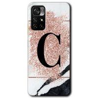 Redmi Note 11T Kılıf HD Desen Baskılı Arka Kapak - Pembe Mermer Desenli C Harfi + Kırılmaz Cam