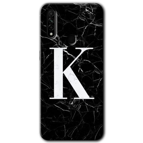 MRCİLETİSİM Oppo A31 Kılıf Baskılı Kapak - Siyah Mermer Desenli K Harfi + 5D Tam Kaplayan Cam