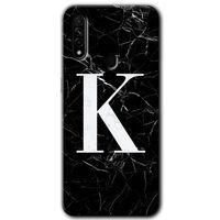 MRCİLETİSİM Oppo A31 Kılıf Baskılı Kapak - Siyah Mermer Desenli K Harfi + 5D Tam Kaplayan Cam