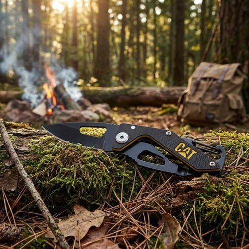 CAT DA980266 Kemer Askı Kancalı Karabinalı Katlanabilir 13CM Paslanmaz Çelik Siyah Kamp Çakısı