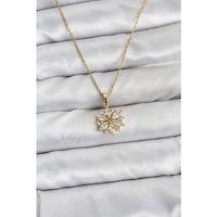316L Çelik Zincir Gold Renk Lotus Model Zirkon Taşlı Kadın Kolye