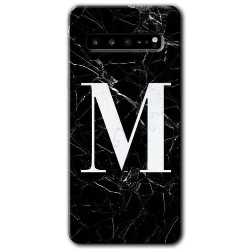 Samsung Galaxy S10 Plus Kılıf HD Desen Baskılı Arka Kapak - Siyah Mermer Desenli M Harfi