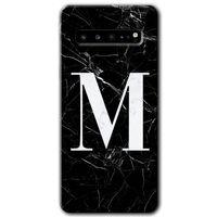 Samsung Galaxy S10 Plus Kılıf HD Desen Baskılı Arka Kapak - Siyah Mermer Desenli M Harfi