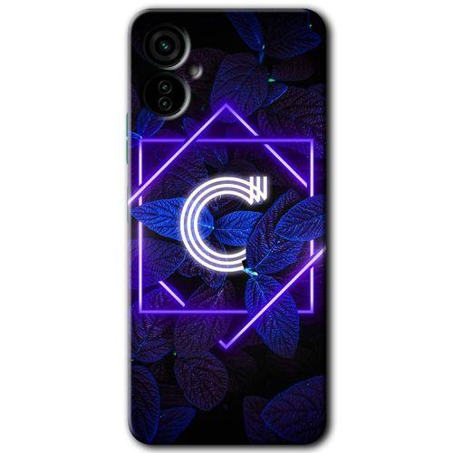 Tecno Camon 19 Neo Kılıf HD Desen Baskılı Arka Kapak - Dark Neon Yaprak C Harfi