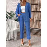 Kadın Uzun Kollu önü Açık Dokuma Ceket Ve Pantolon Ikili Takım