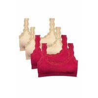 4 Adet Dantel Nakış İşlemeli Pedli Bambu Kadın Büstiyer Ten Bordo