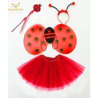 Kırmızı Uğur Böceği Ateş Böceği Kostüm Seti - (Tütü, Kanat, Taç, Asa)