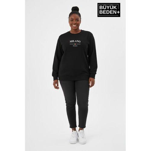 Kadın Büyük Beden MİLANO İTALiA Baskılı Bisiklet Yaka Sweatshirt SPR26BSWK956-9