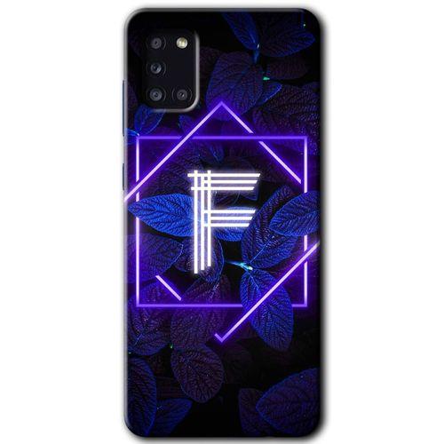Galaxy A31 Kılıf HD Desen Baskılı Arka Kapak - Dark Neon Yaprak F Harfi + Kırılmaz Cam