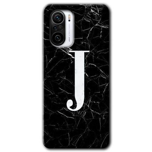 Potkal Hediye Fabrikası Xiaomi Redmi K40 Kılıf HD Desen Baskılı Arka Kapak - Siyah Mermer Desenli J Harfi