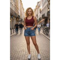 Kadın Bordo Modern Fit Kare Yaka Crop Top Bluz