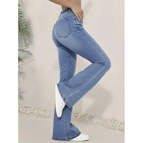 Kadın Yüksek Bel İspanyol Paça Kot Pantolon