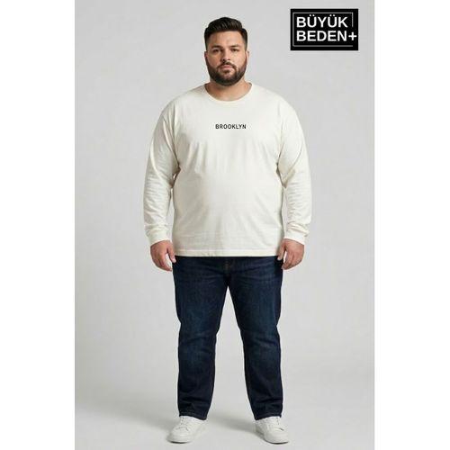 Erkek Büyük Beden Orta Brooklyn Baskılı 2 İplik Bisiklet Yaka Tişört SPR26BTS942-8
