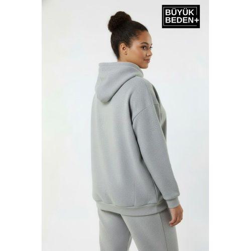 Kadın Büyük Beden Kapşonlu Rahat Kalıp Hoodie – Milano Italia Baskılı Sweatshırt SPR26BSWK967