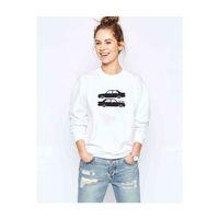 Araba Şahin Baskılı Beyaz Kadın Sweatshirt